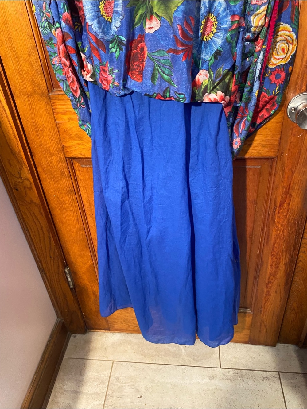 Embroidered Floral Blue Maxi Dress with Straps - Picture 5 of 7
